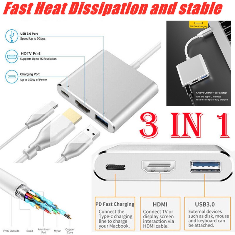 In Multiport Type C To Usb C K Hdmi Usb Hub Adapter For Macbook