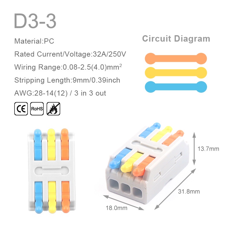 New 3PCS Universal Compact Wire Connector Splitter Quick Electrical