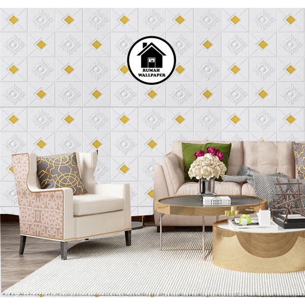 Rw Wallpaper Foam D Batik Motif Gold D Brick Sticker Wall Paper