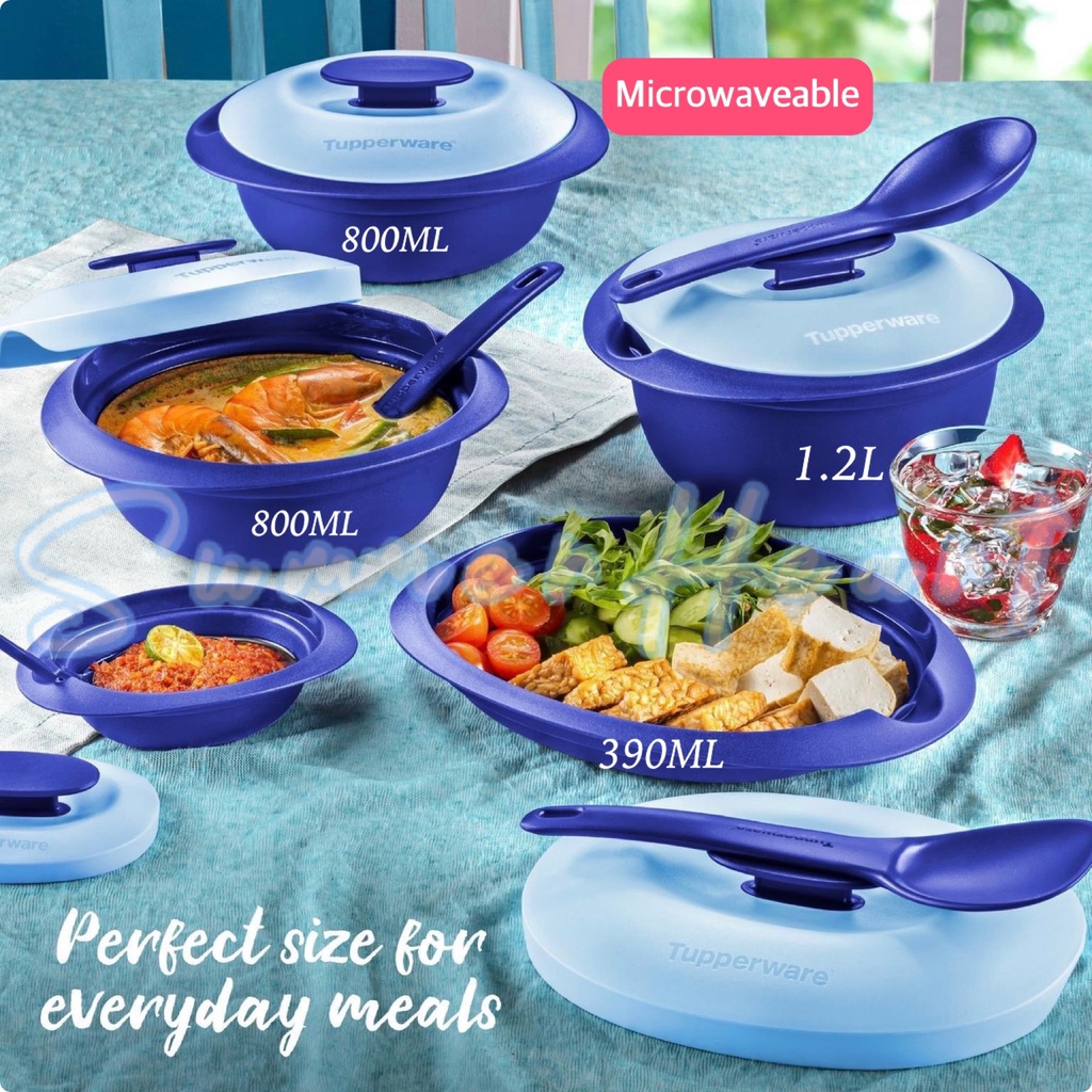 Tupperware Royale Blue Petit Serveware Set With Box Serving Platter