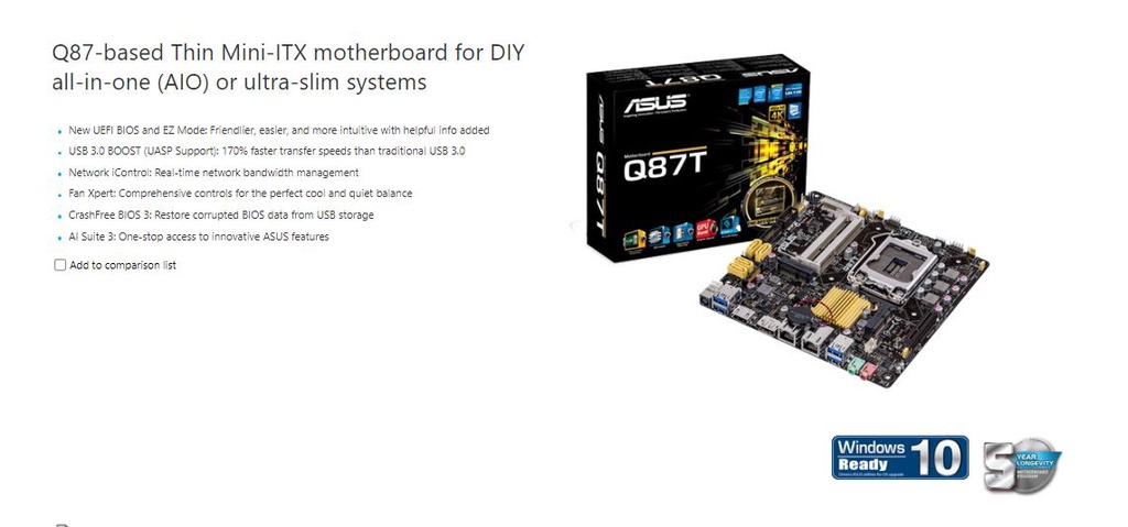 ASUS Q87T Thin Mini ITX Intel LGA1150 Motherboard 3 YEARS WARRANTY BY