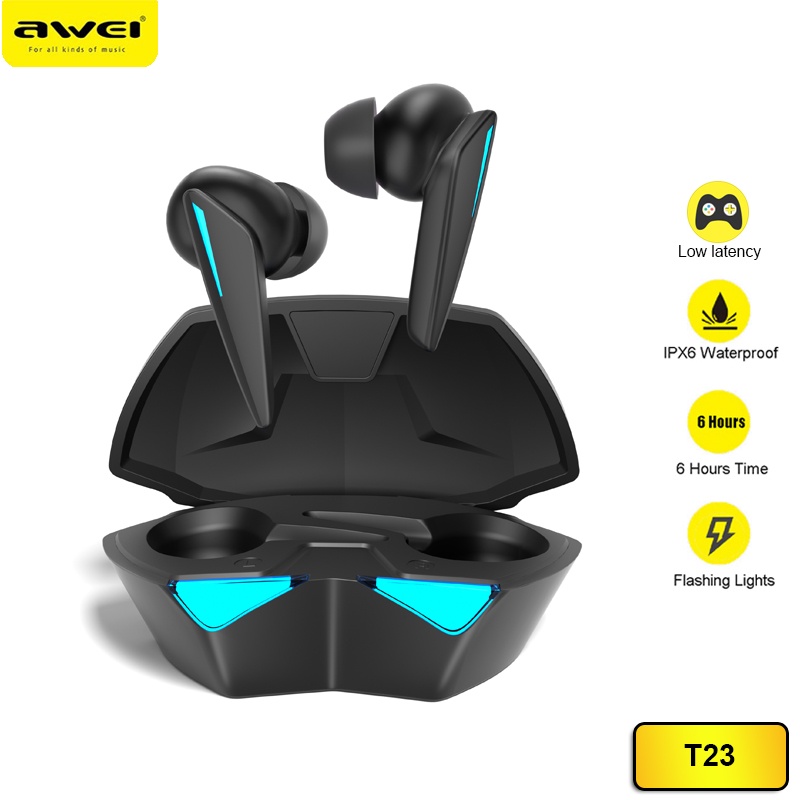 Awei T23 Tws Wireless Earbuds Alien Shape Gaming Headset Bluetooth5 1