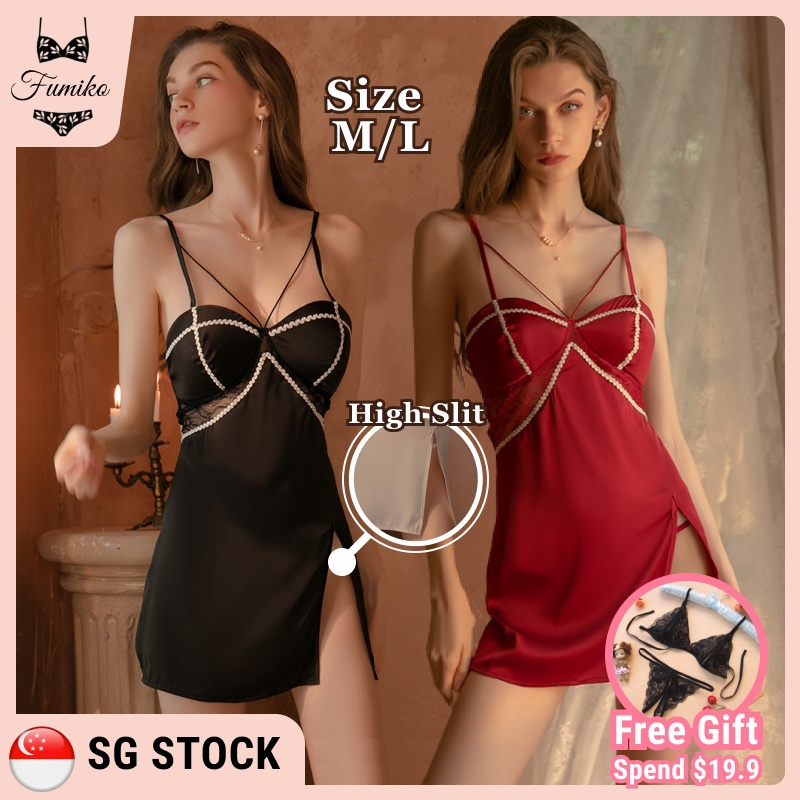 Sg Stock Fumiko Satin Sexy Lingerie Set Elegant Sleepwear Women