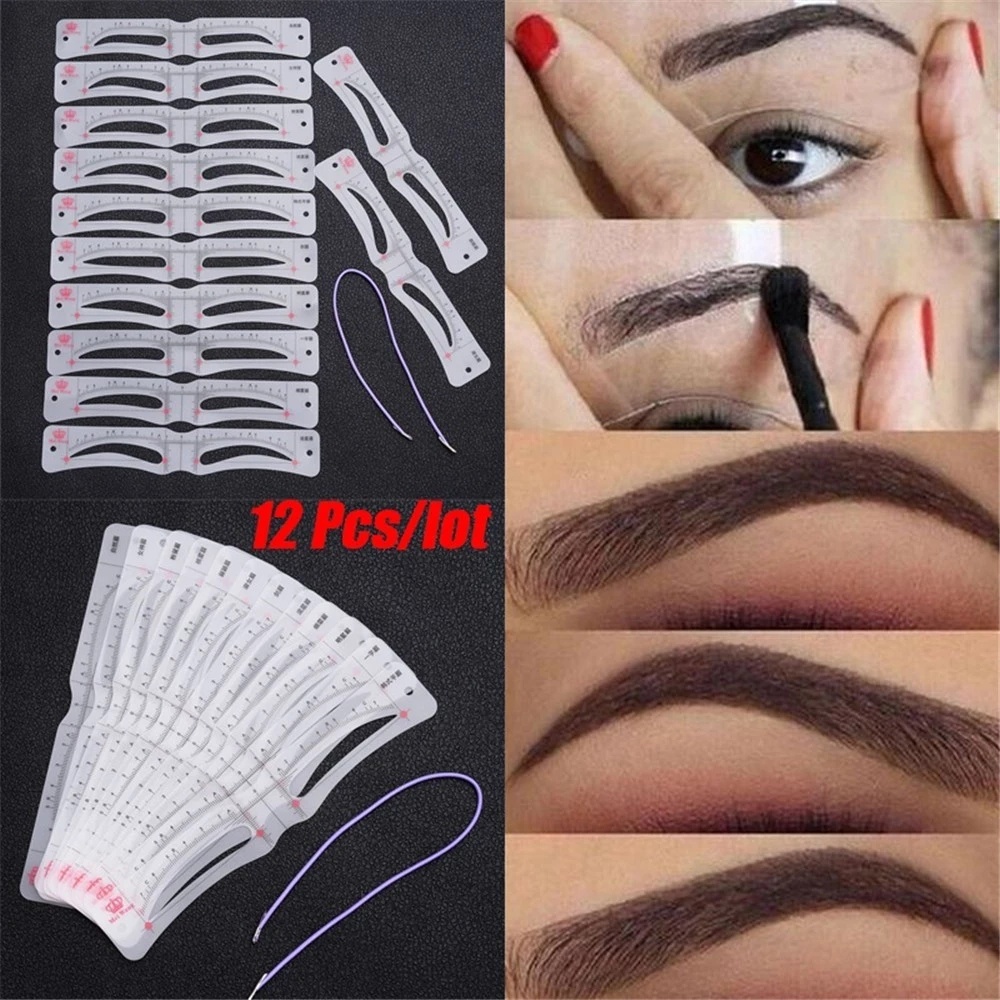 12 Styles Fixable Eyebrow Template Stickers Reusable Eyebrow Stencils