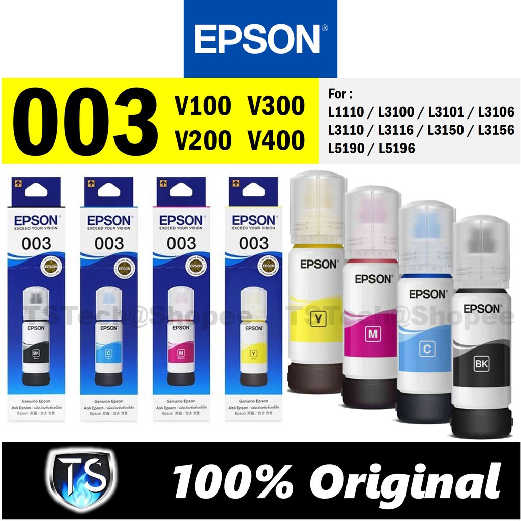 Epson 003 V100 V200 V300 V400 Black Cyan Magenta Yellow L1110 L3100