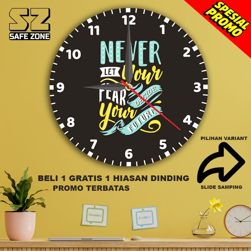 Kayu Hiasan Dinding Wooden Wall Clock Motivational Quotes Minimalist