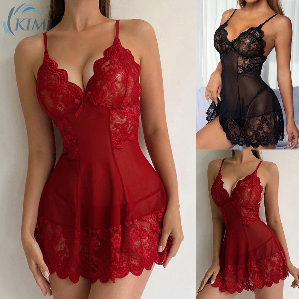 KIMI Women Sexy Sheer Lingerie Nightdress Lace Shopee Singapore