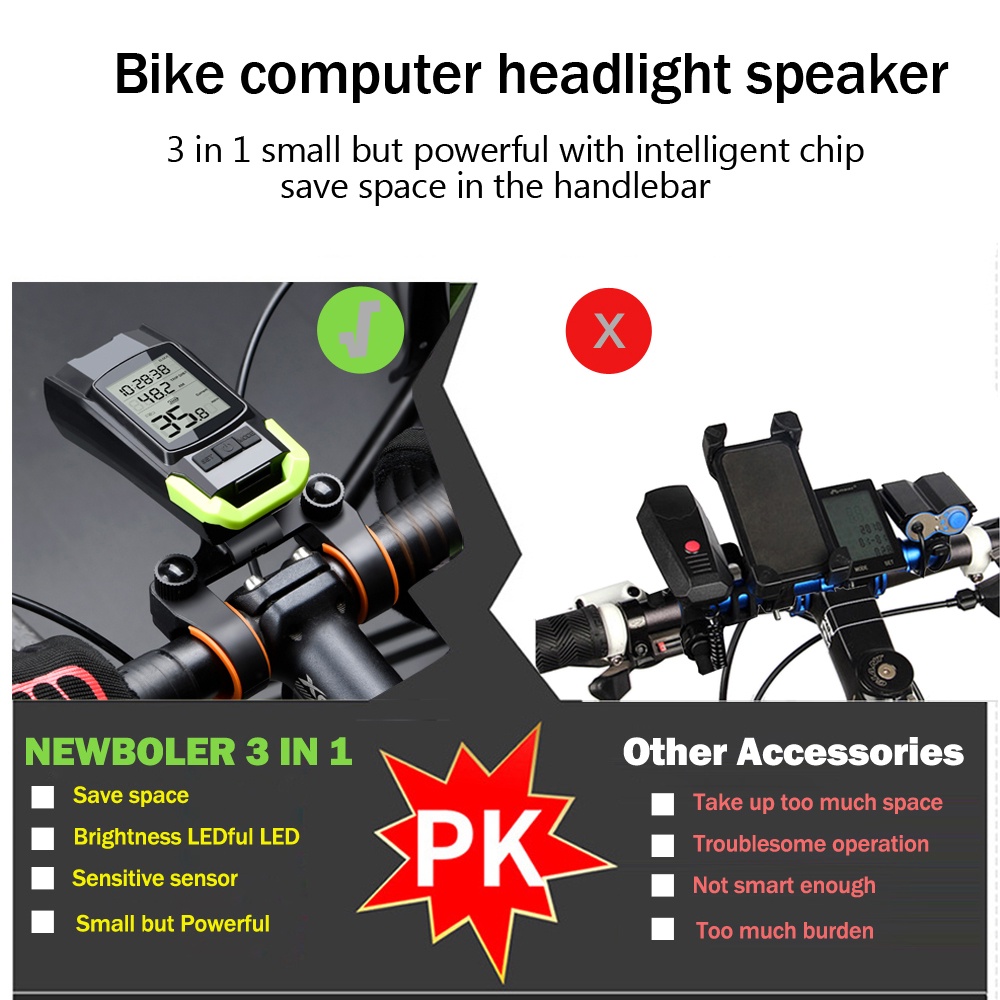 Newboler Bicycle Speedometer With Led Bike Light And Horn Usb