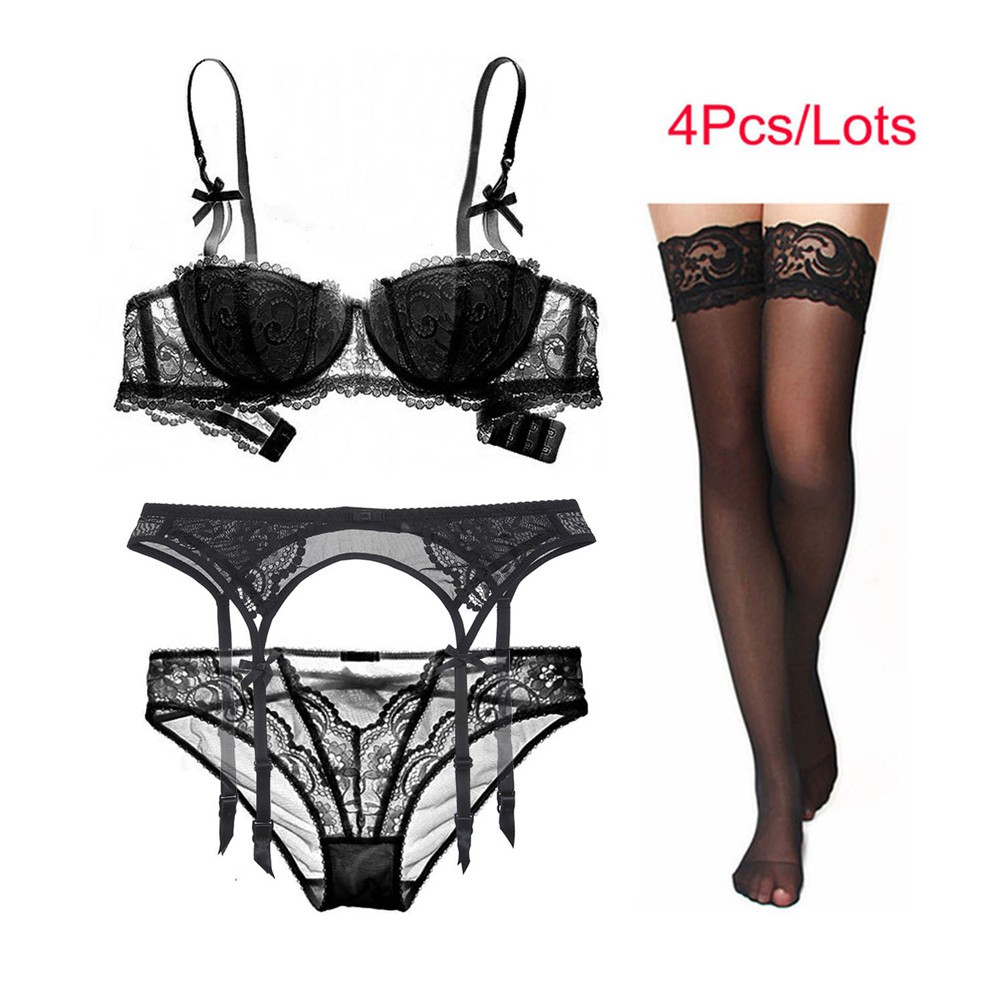 Dropshipping Varsbaby Sexy Lingerie Set Half Cup Bra Set Garter