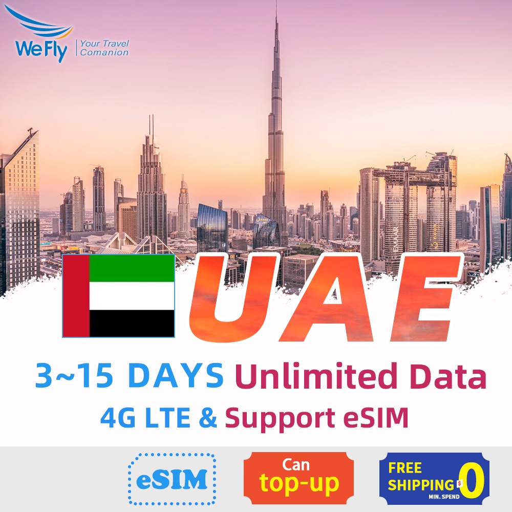 Wefly UAE Sim Card 3 15 Days Unlimited Data 4G High Speed Upport ESIM