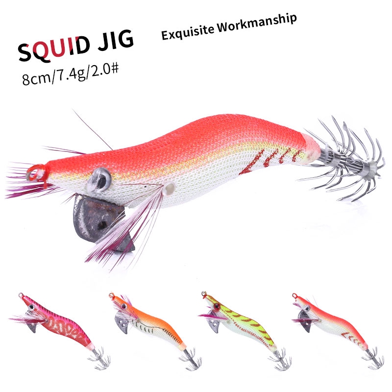 Hnegjia Pcs Simulation Luminous Wood Shrimp Squid Jig Lures For