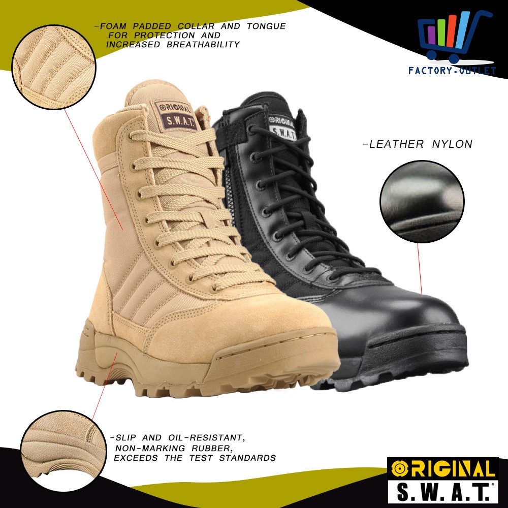 Men Swat Classic Tactical Military Boots Side Zip Combat Forces