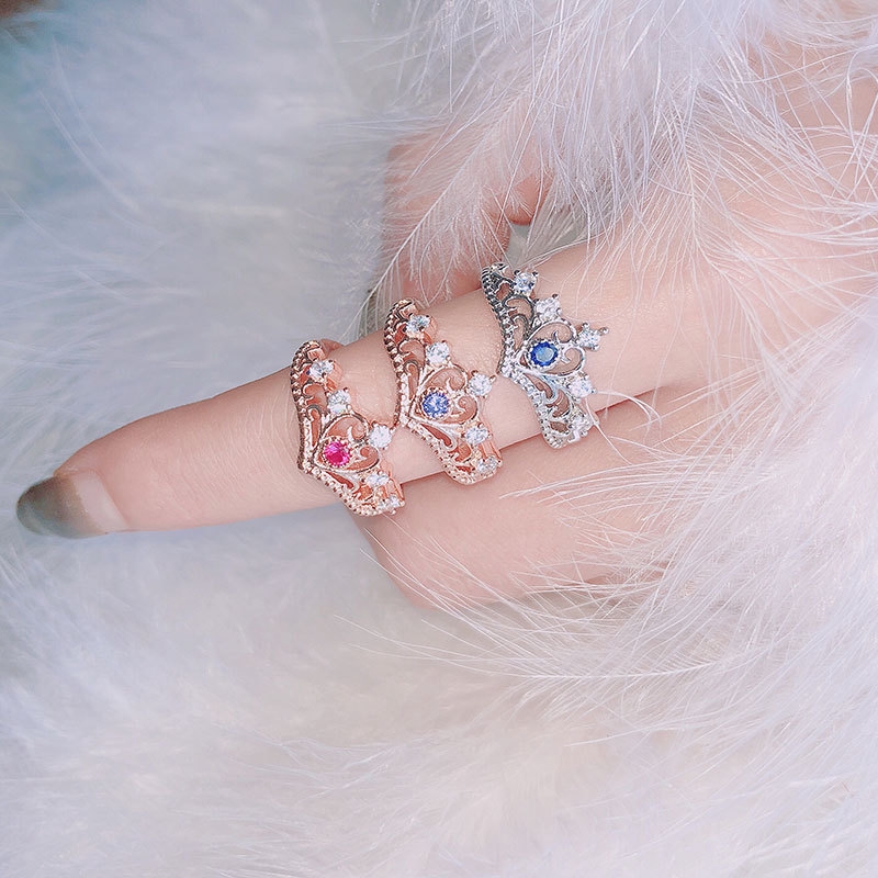 Zhouyang Rings For Women Luxury Hollow Out Princess Crown Blue Purple