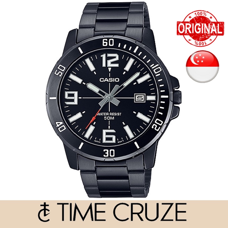 Time Cruze Casio Mtp Vd Analog Quartz Stainless Steel Black Dial