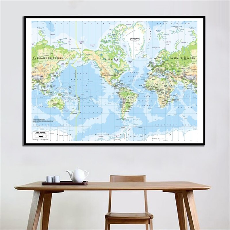 Non Woven The Political World Map Canvas Painting Unframed Russian Maps