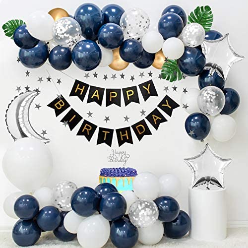 Aperil Birthday Decorations For Men Navy Blue White Balloons Silver