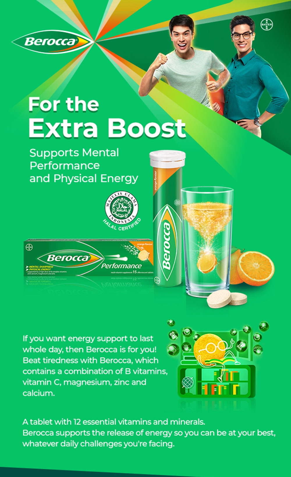 Berocca Orange Energy Vitamin Effervescent 15 Tablets Exp August 2025