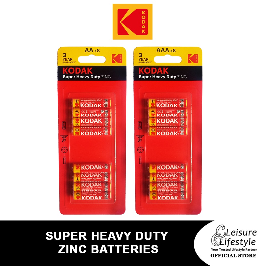 Kodak AAA AA Super Heavy Duty Zinc Batteries 8 Pieces Battery