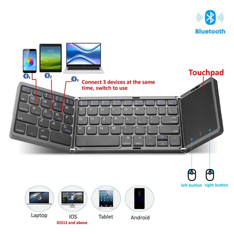 Foldable Bluetooth Keyboard Rechargable Portable Mini Usb Wired