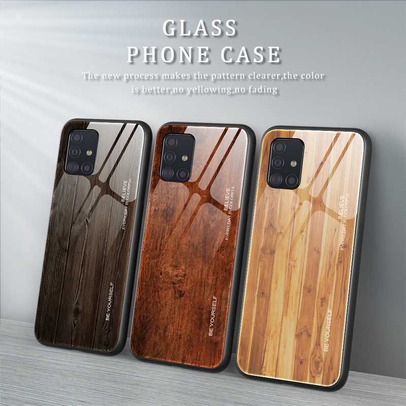 Luxury Wood Grain Tempered Glass Phone Case For Samsung Galaxy S20 Plus