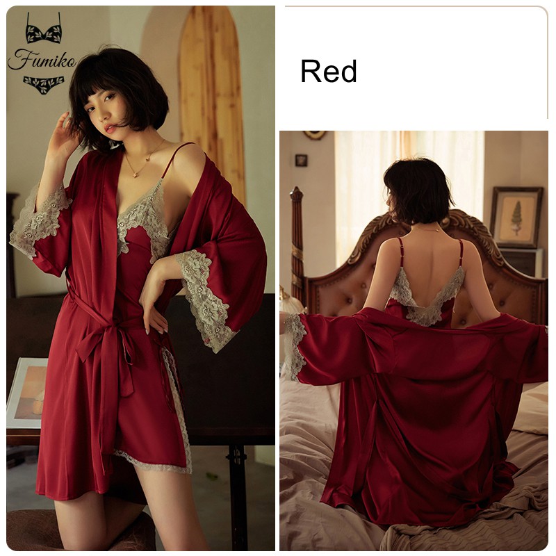 SG Stock Fumiko Sexy Lingerie Set Satin Night Dress Robe Sexy Sleepwear