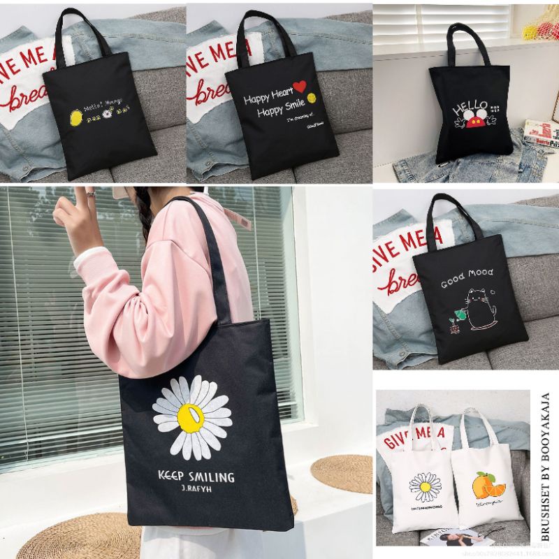 YQY 8122 Korean New Fashion Canvas Tote Bag Black Canvas Shoulder Bag