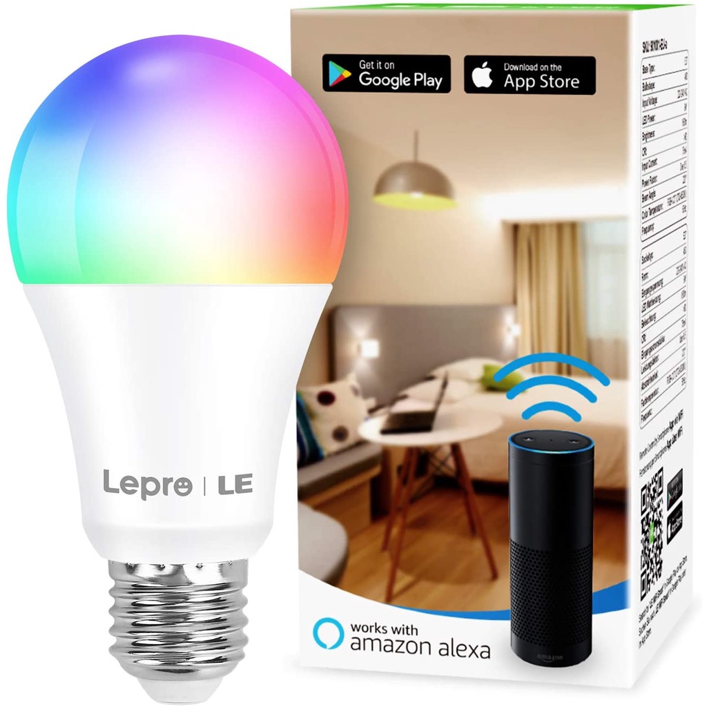 Lepro E27 Smart Bulb Colour Changing WiFi Screw Light Bulb Dimmable