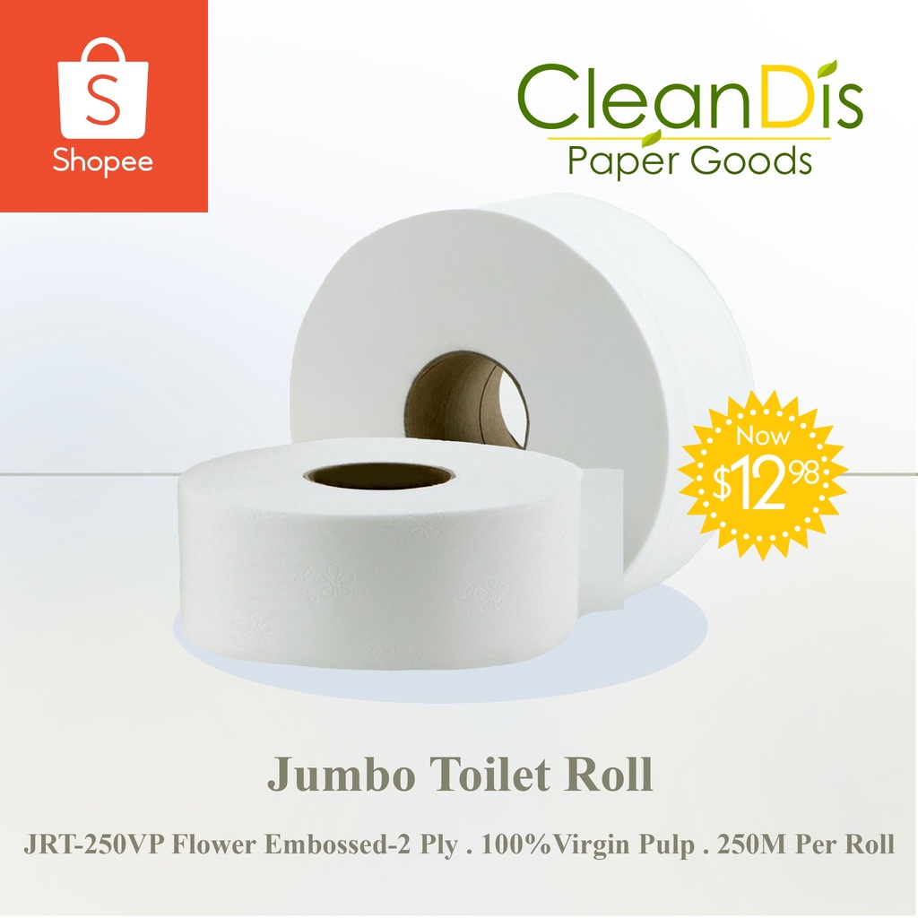 JRT Jumbo Toilet Paper Roll Virgin Pulp 250 Meters 2 Ply Shopee Singapore