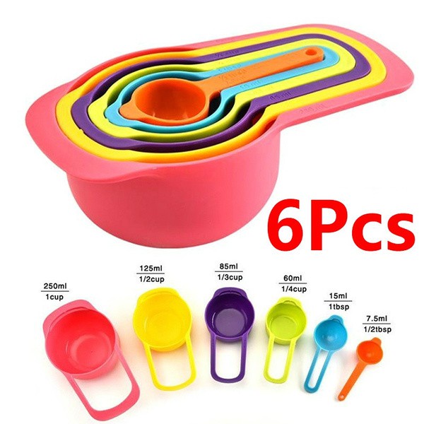 6 PCS SET Rainbow Colored Measuring Cups And Spoon Stackable