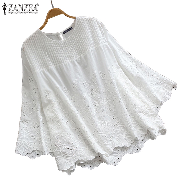 Zanzea Women Sleeve O Neck Lace Patchwork Casual Loose Blouse