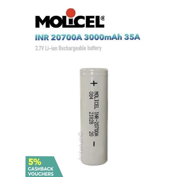 Molicel INR 20700A 3000mah 35A 3 7V 20700 Li Ion Rechargeable Battery