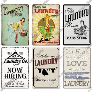 Putuo Decor Laundry Sign Vintage Funny Metal Plaque Tin Sign Pin Up