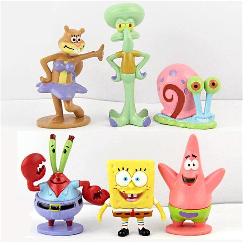 6Pcs Set Spongebob Squarepants Action Figures Toy Fish Tank Cake