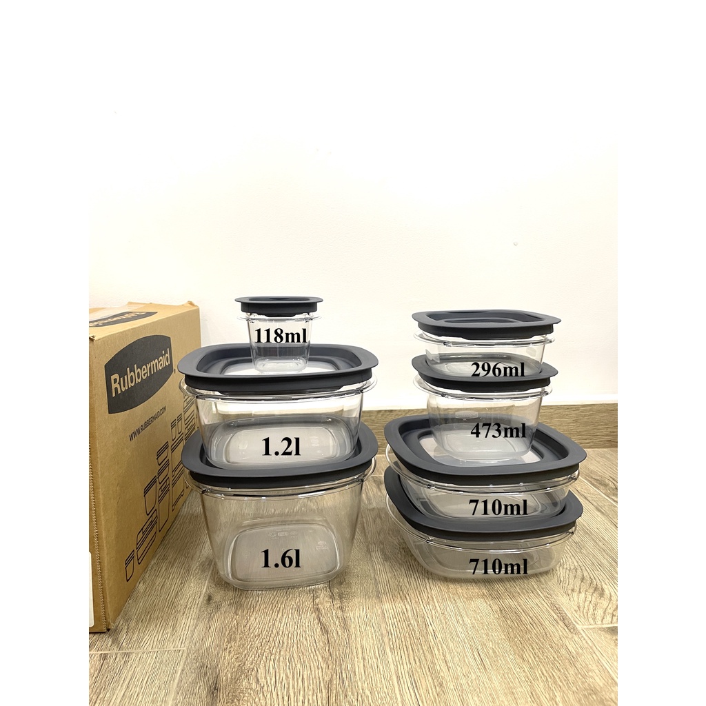 Set Of 7 Heat Resistant Tritan Plastic Boxes With Black Lids Rubbermaid