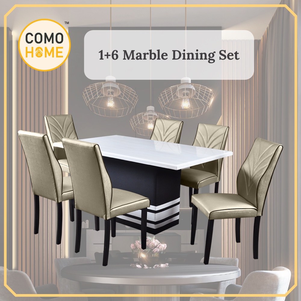 Como Home Ft Marble Dining Table Set Seater Pmt Set Meja Makan