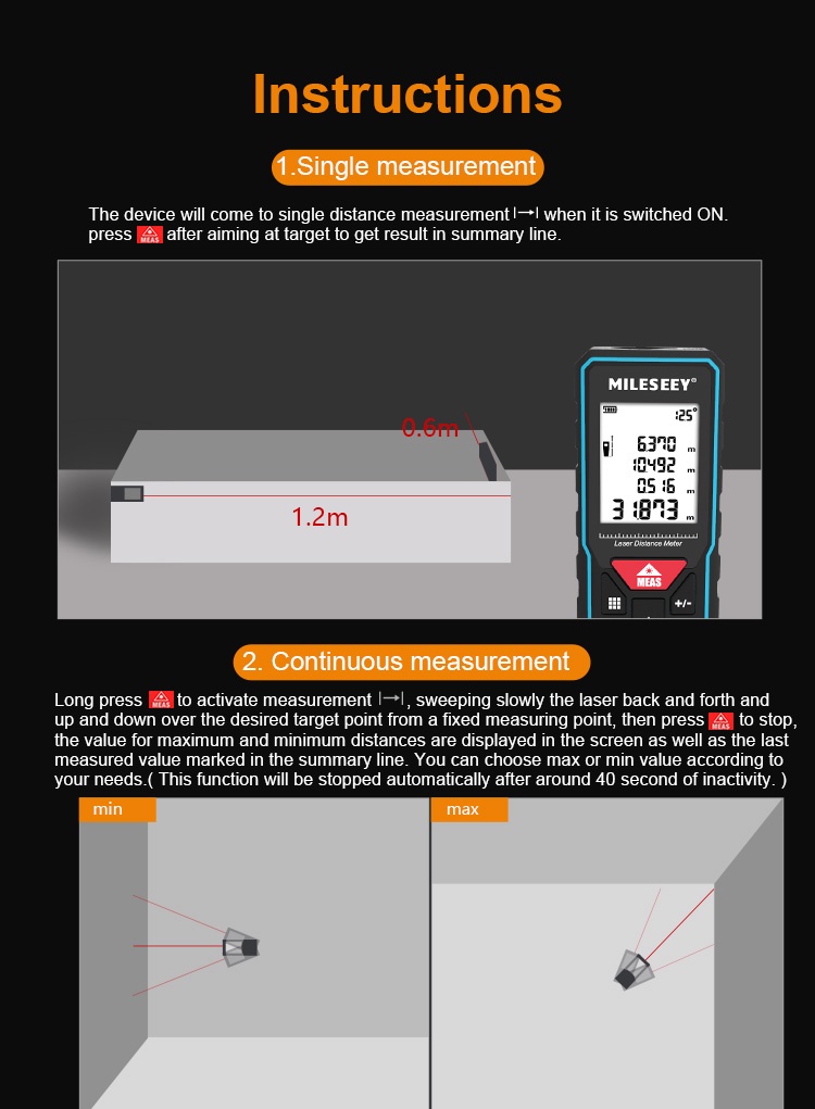 Mileseey X X Laser Rangefinder M M M M Rechargeable Gauge