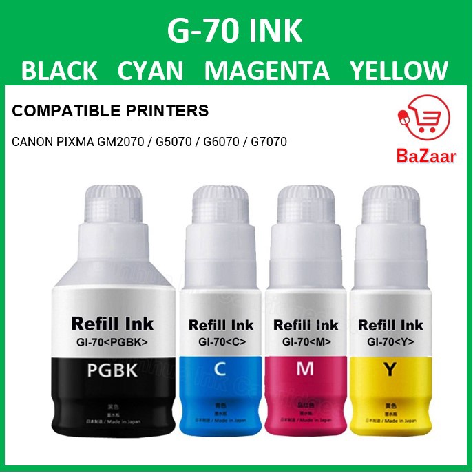 Compatible Canon GI 70 GI 70 Ink Bottle Black Cyan Magenta Yellow For