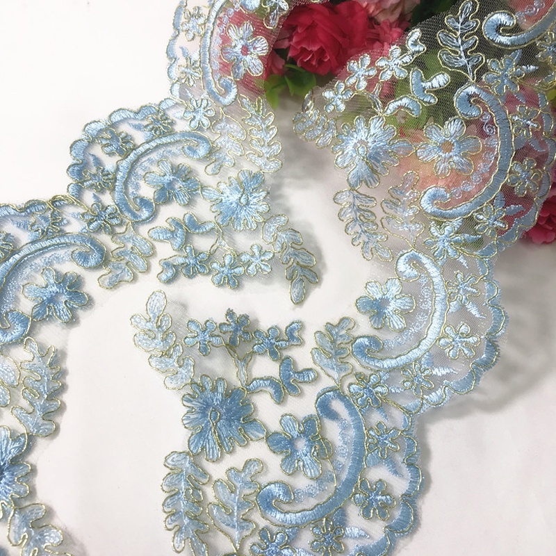 1Y 15CM Wide Embroidered Blue Flower Lace Fabric Shopee Singapore