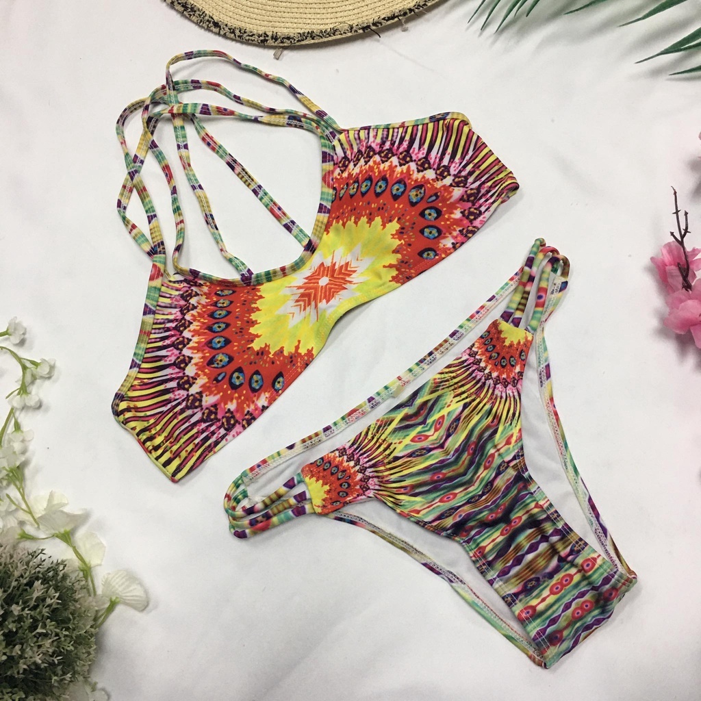 Sexy Beach Summer Multicolor Crossback Bandeau Two Piece Bikini