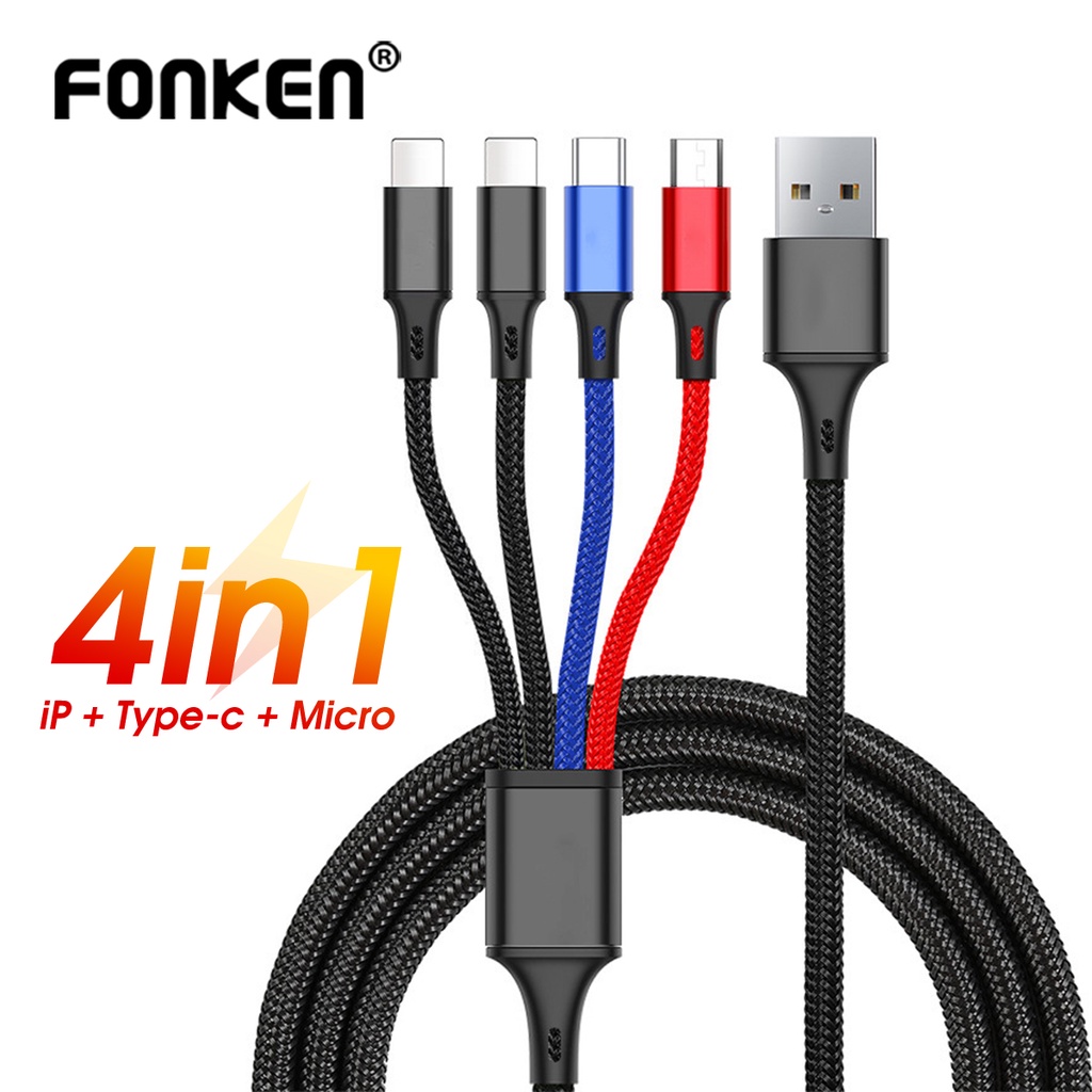 Fonken 4 In 1 USB Type C Cable For Phone 3 In 1 Charging Cable Micro