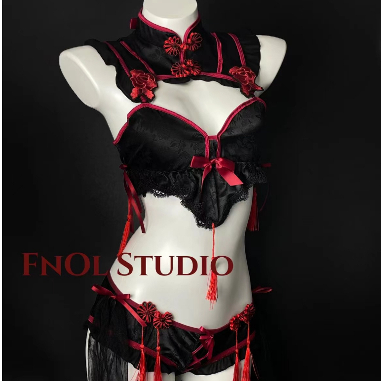 Fnol Studio Dark Rose Women Sexy Lingerie Cosplay Costume Set For