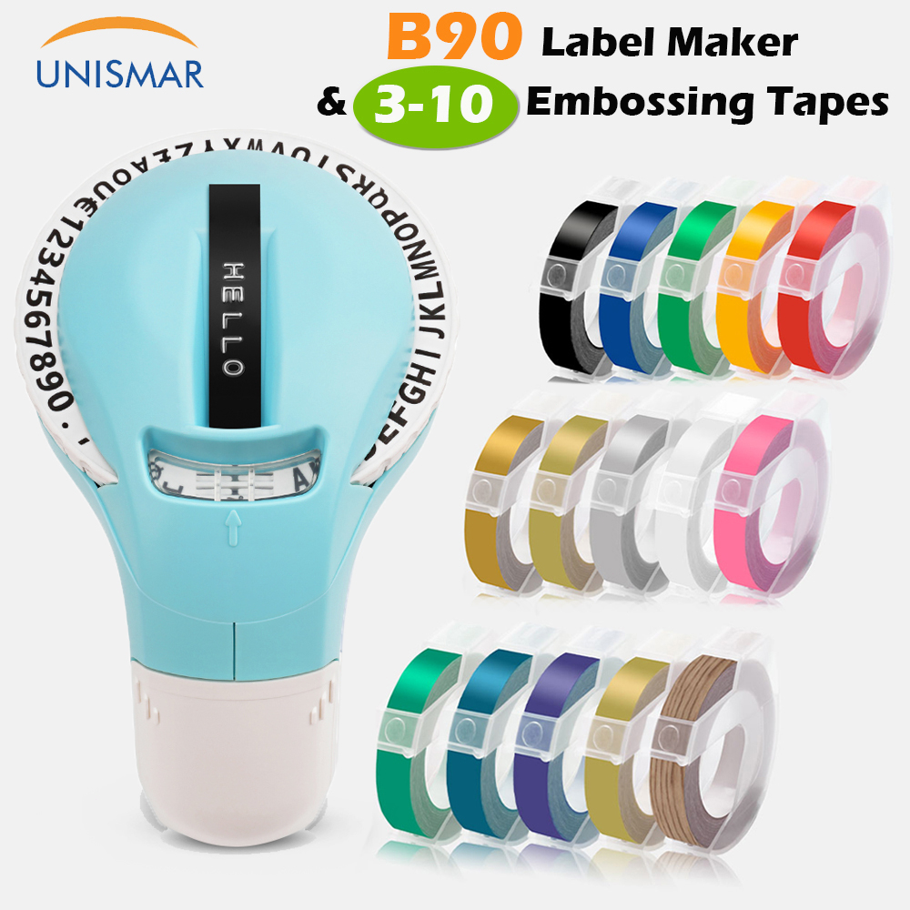 Embossing Label Maker B90 Manual Label Printer Blue With 3 5 Rolls 3D