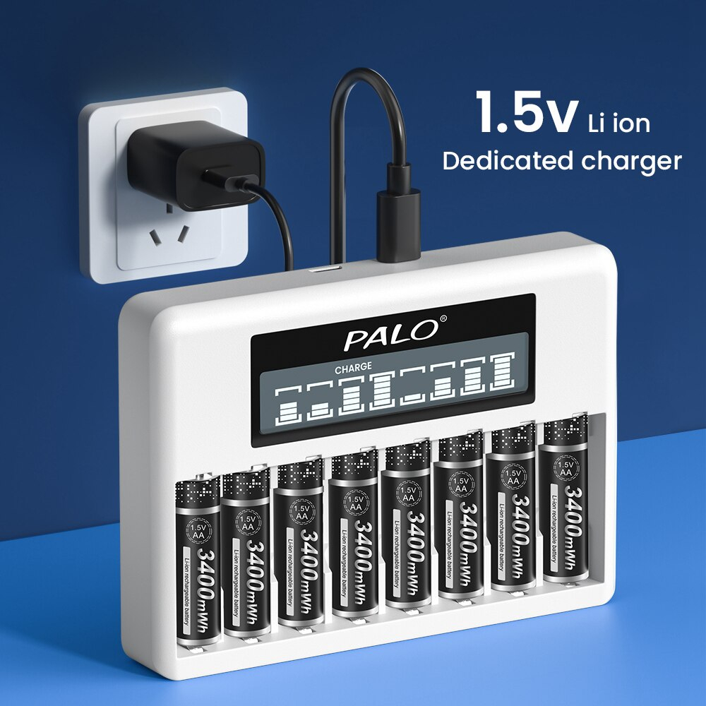 Palo 8 Slots 1 5V AA AAA Rechargeable Battery USB Charging LCD Charger