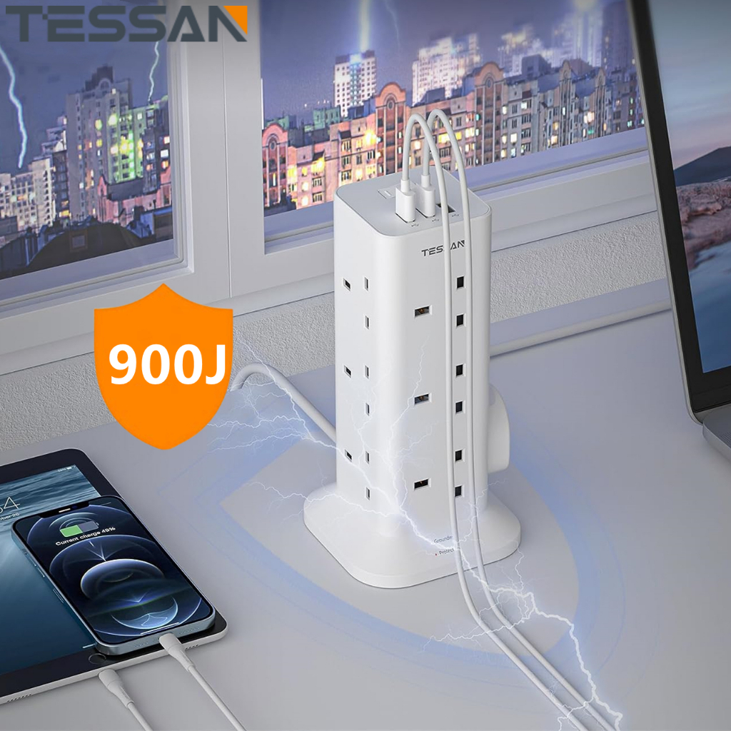 Tessan M Extension Cord Tower Extension Socket Plug With Usb