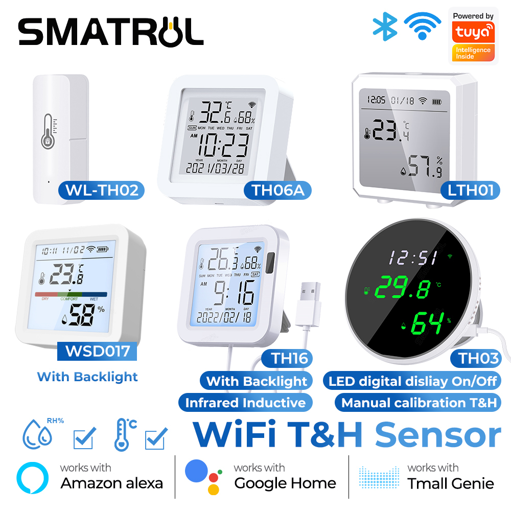 Smatrul Tuya Wifi Smart Temperature Humidity Sensor Mirror Screen Led