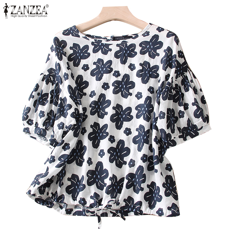 Zanzea Women Fashion Round Neck Floral Short Sleeve Printed Blouse