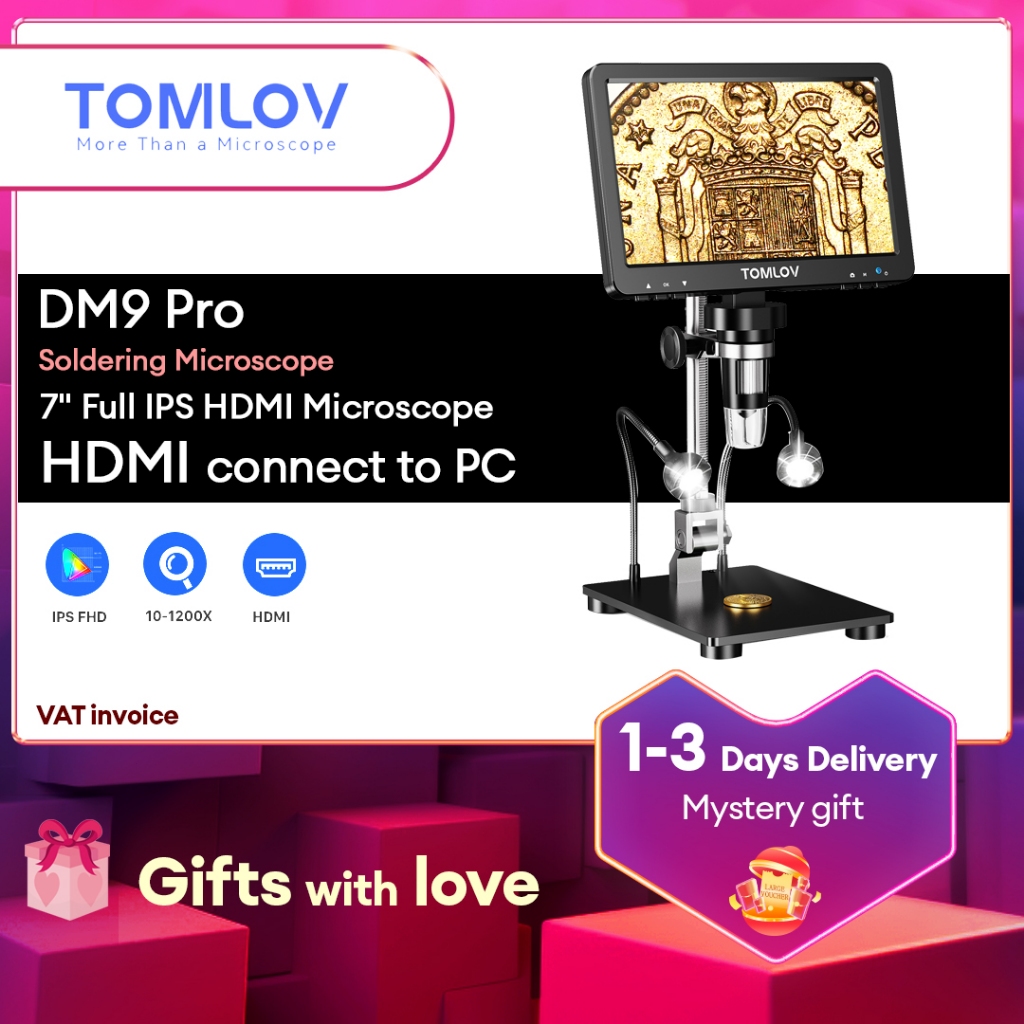 TOMLOV DM9 Pro 7 HDMI Digital Coin Microscope 1200X With IPS Screen