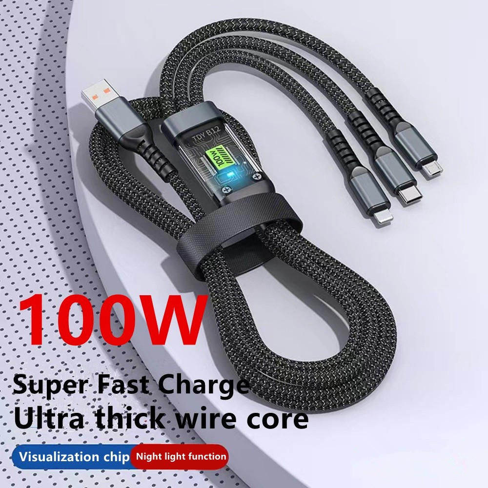 100W 3 In 1 Super Charging Cable 6A Micro USB Type C Fast Charge Type C