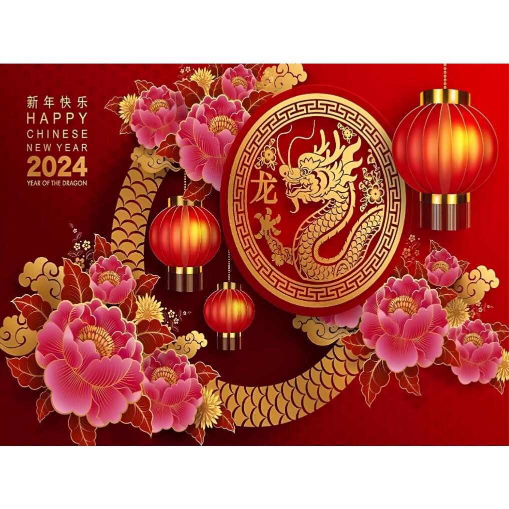 8x6ft Happy Chinese New Year Backdrop 2024 Year Of The Dragon Spring