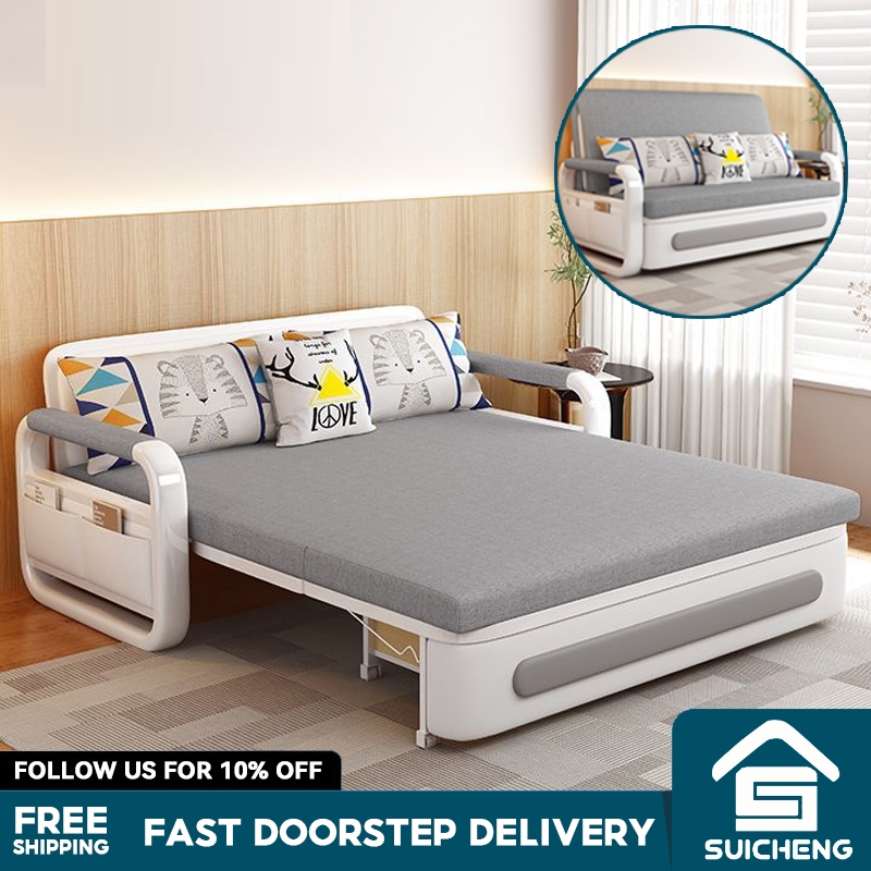 Suicehng Foldable Solid Wood Sofa Bed Dual Purpose Household Living